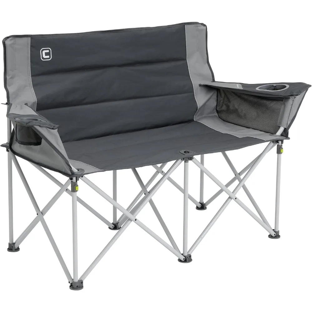 

Loveseat Outdoor Camp Chair | 2 Person Folding Double Lawn Chair with Storage Pockets for Accessories | Perfect for Concert Sea