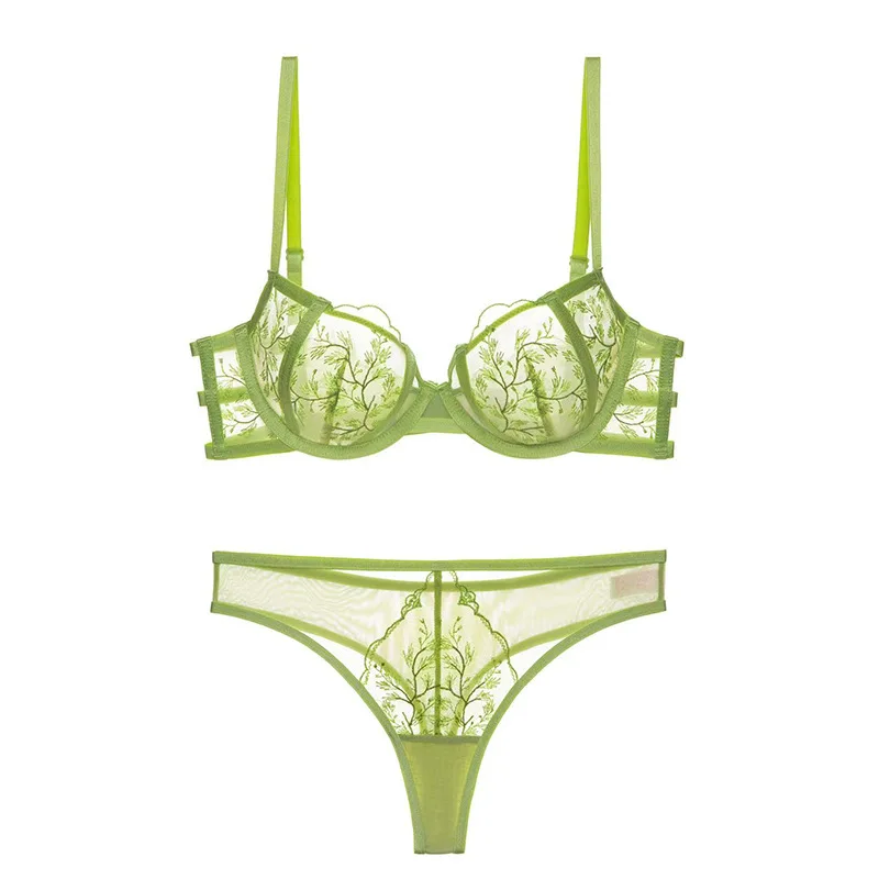 

New Sexy Lace Embroidery Bra Thin Underwear Summer Big Chest Small Women's Push up Comfort Bra Set