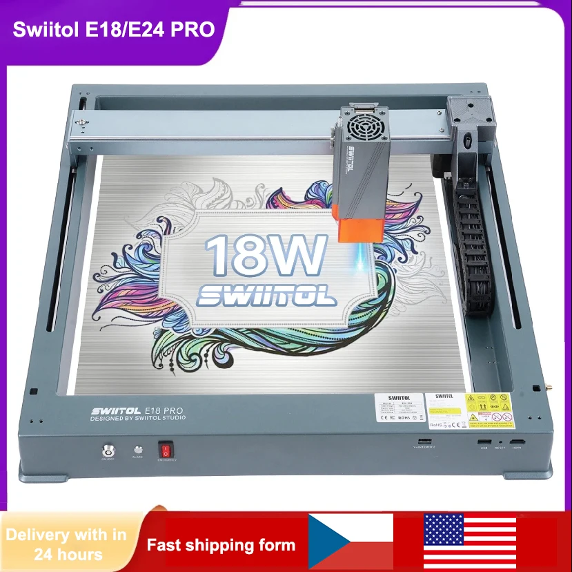 

Swiitol E24/E18 Pro 24W Integrated Structure Compressed Spot Coupling Technology 365*305mm Work Area High Speed Laser Engraving