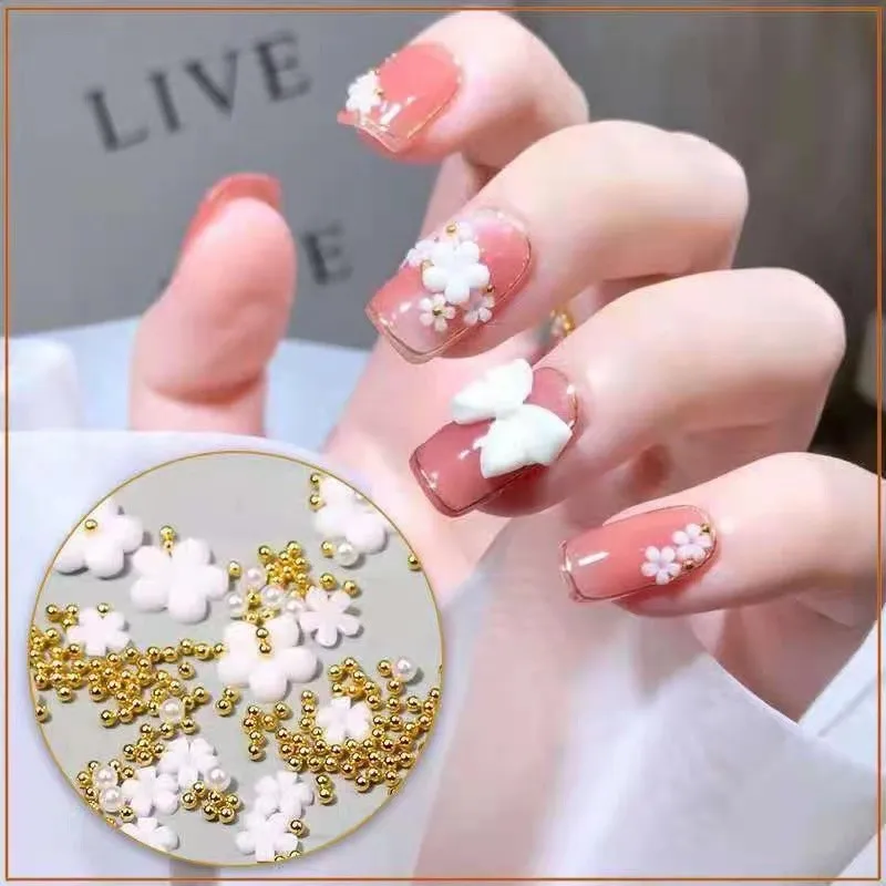 Nail Art Mini Bloemkralen 3mm 6mm Gemengd/Single Pack met Stalen Bal Doos of OPP Zak 100/500 stks DIY Manicure Decoraties