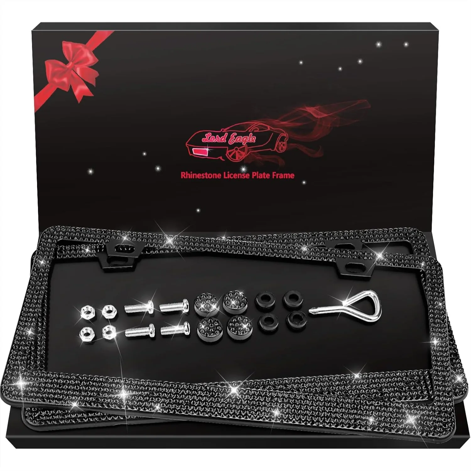 

Sparkly License Plate Frame with 1200+ Crystals - Rust-Proof Stainless Steel Car Accessories for Women, Universal Fit Front and