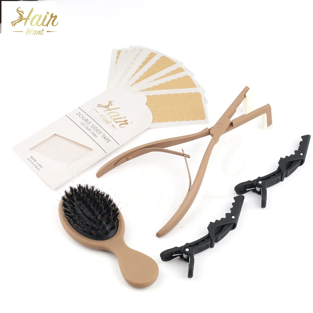 

Лента для наращивания волос, комплект плоскогубцев для уплотнения волос с плоской поверхностью, 4*0,8 см, 120 полос, двухсторонняя лента, мини-щетка для волос кабана