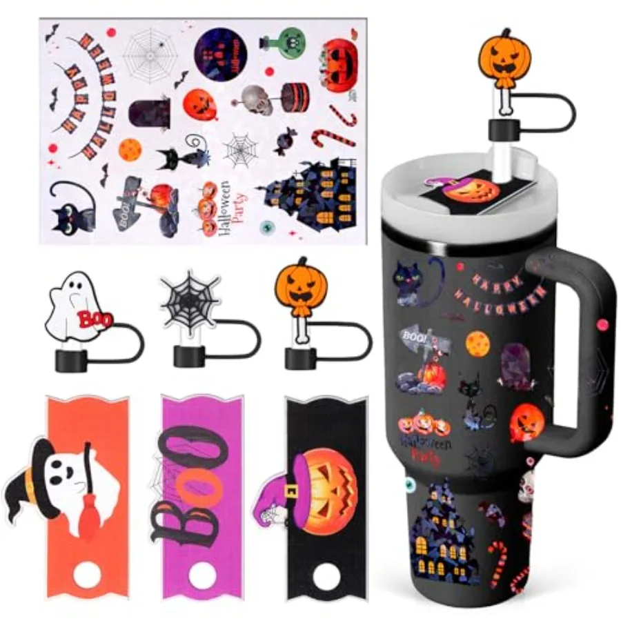 

Аксессуары для чашек на Хэллоуин для Кубка Стэнли, украшения на 30 унций, 3 шт., соломенные накладки, 3 шт., тарелки на Хэллоуин me для Stanley 30 унций 1