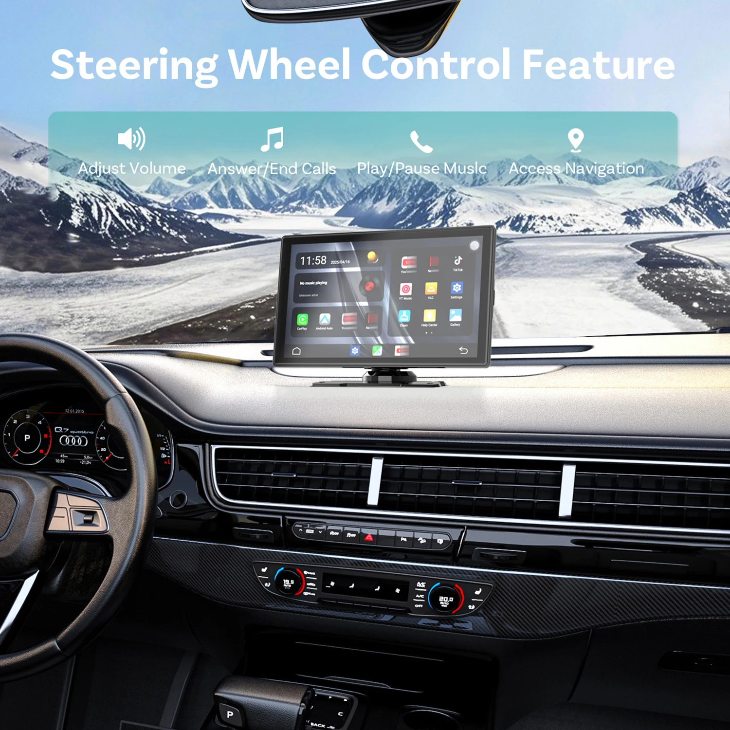 Ottocast 9 Inch Car Touch Screen Wireless Carplay Android Auto Portable Dash GPS Multimedia Built In Video for Youtube 2025
