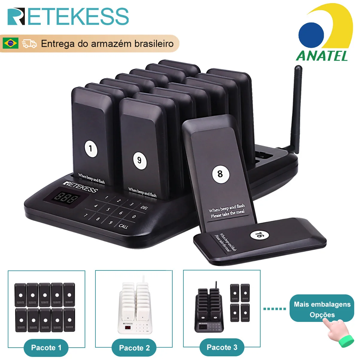 RETEKESS TD157 Sistema de Chamada Sem Fio para Restaurantes, com Recetores Beeper/Buzzer tipo Disco para Food Trucks, Fast Food, Cafés e Bares