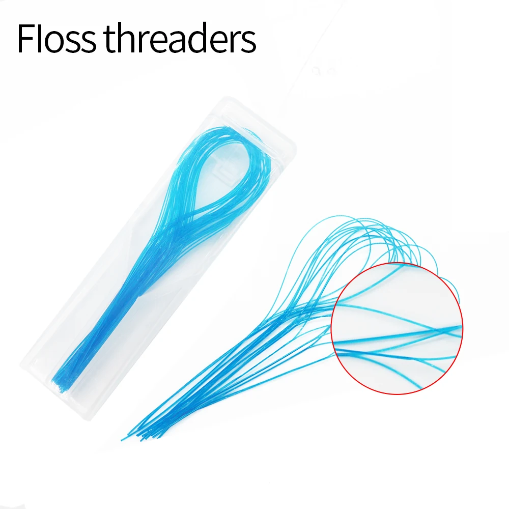 35Pcs/Set Dental Floss Threaders Needle Tooth Brackets Wire Holders Between Orthodontic Bridges Traction Braces Blue Color