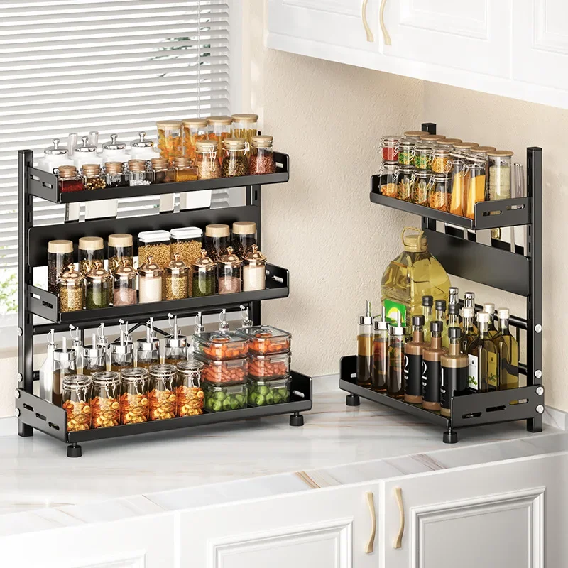 Multifunctional Kitchen Storage Rack Jar Organization Cupboard Seasoning Storage Rack Countertop Household Kitchen Accessories