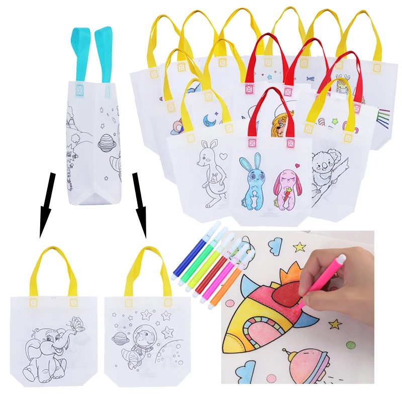 5pcs Double Sided Graffiti Bag Non-woven Fabric with Spliceable Markers Early Education Painting Toys Puzzle Drawing Toy TMZ