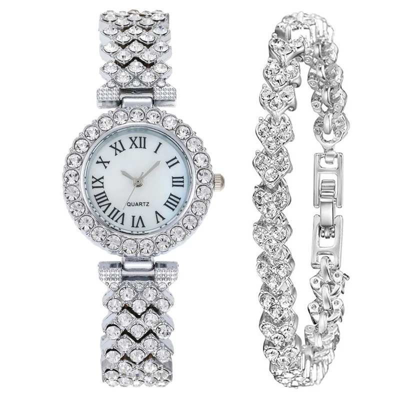 Women Steel Bracelet Watch Quartz Luxury Fashion Set With Diamonds