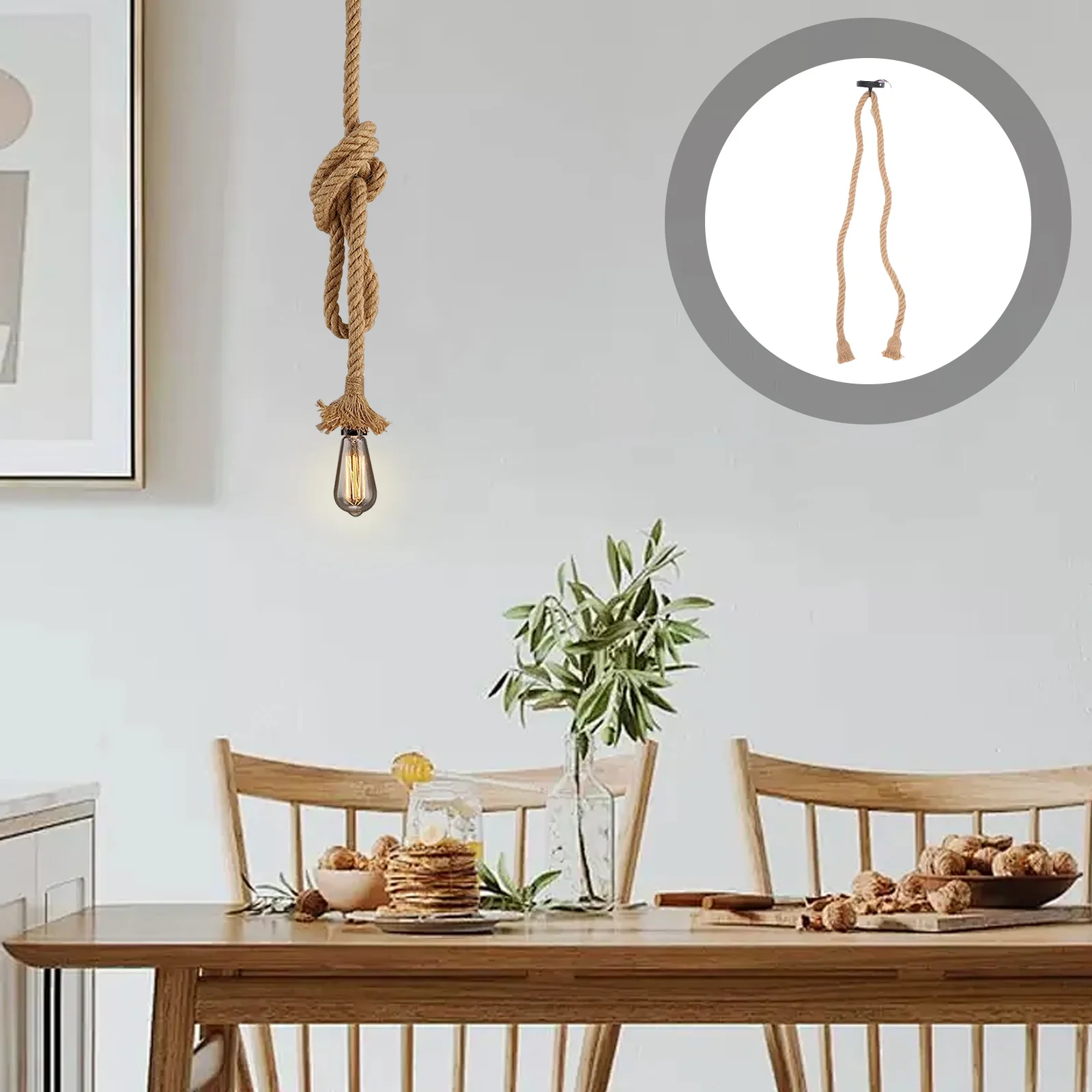 

Vintage Rattan Rope Pendant Light 2-Head E27 Base Industrial Hanging Lamp for Home Decor Hanging Light Cord Lamp Rope