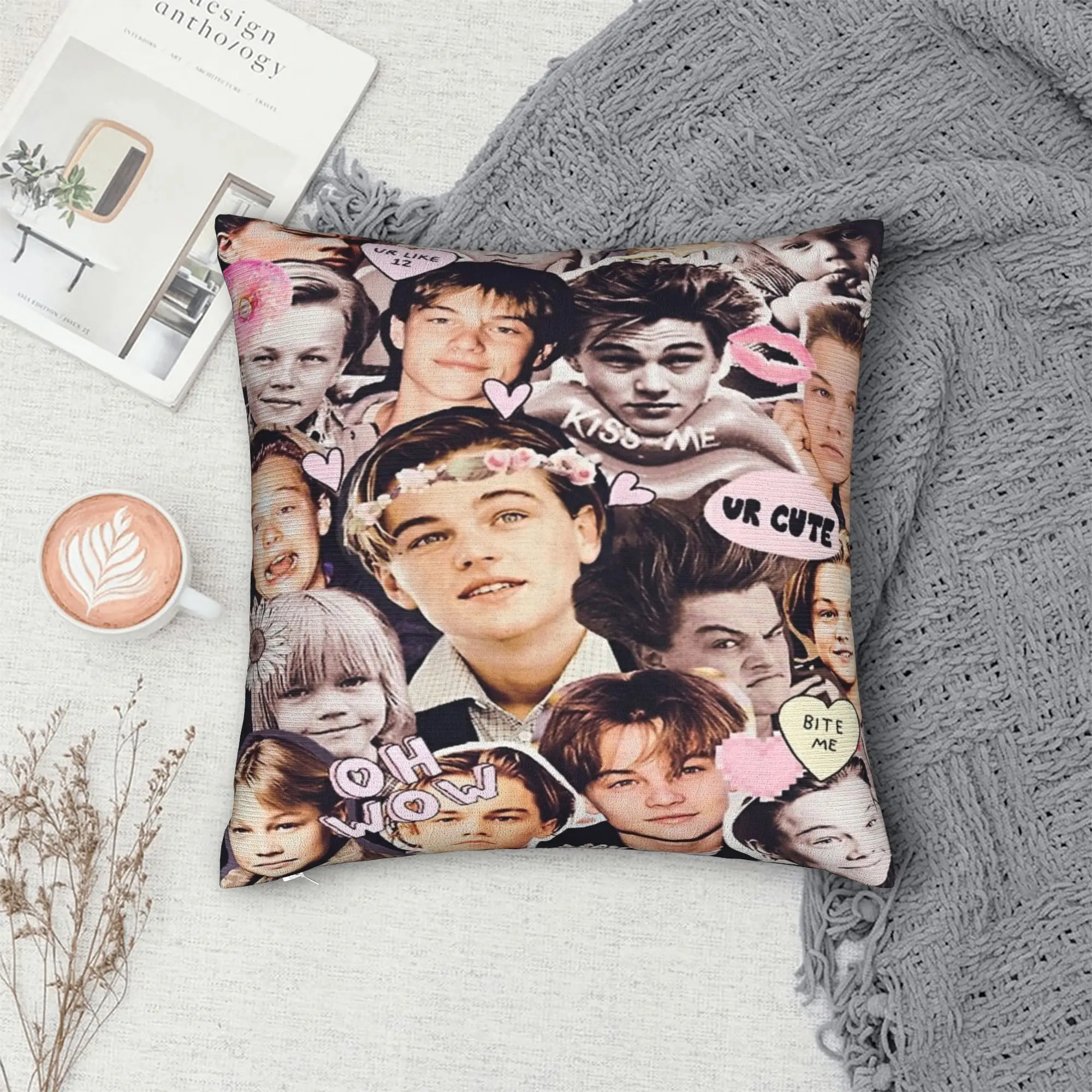 Y2K Home  Vintage Leonardo DiCaprio Collage Decorations Pillowcases Accessories Titanic Leo Pillow Cover Square Multi-Size