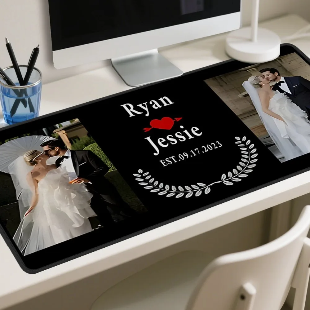 Customizable Extended Large Mouse Pad With Custom Photo Text, Romantic Wedding Print Rubber Base For Keyboard