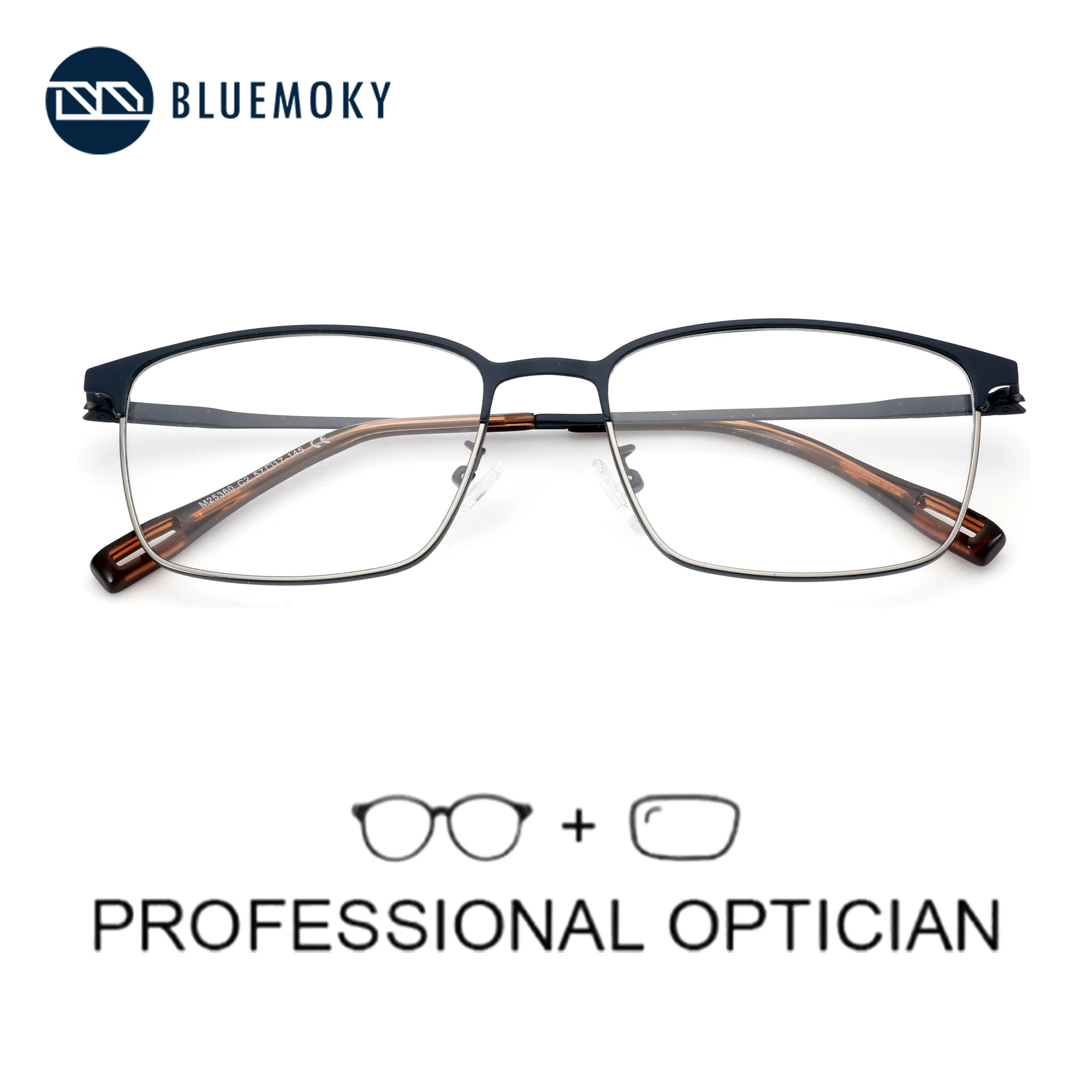BLUEMOKY（XL Size）Modish Square Prescription Glasses For Men Popular Metal Anti Blue Light Photochromic Optical Eyewear