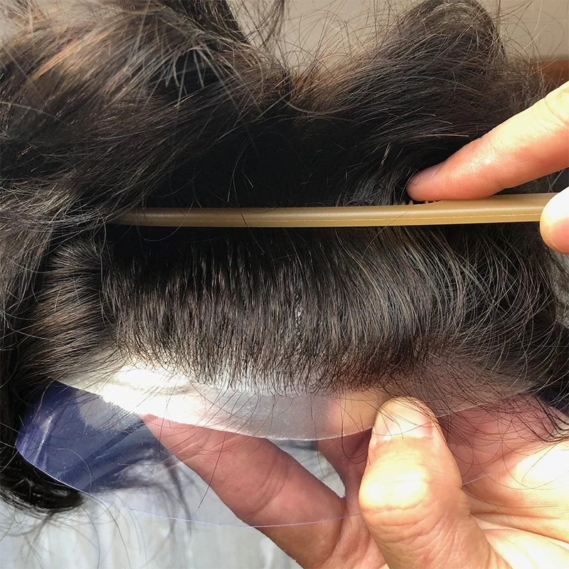 5 Zoll Schwarz Braun Blond Starkes Mono-Grundmaterial Herren-Toupet Natürlicher Haaransatz 100% Europäisches Echthaar-Perücke Super Langlebige Wellige Haarteile – Detail 1