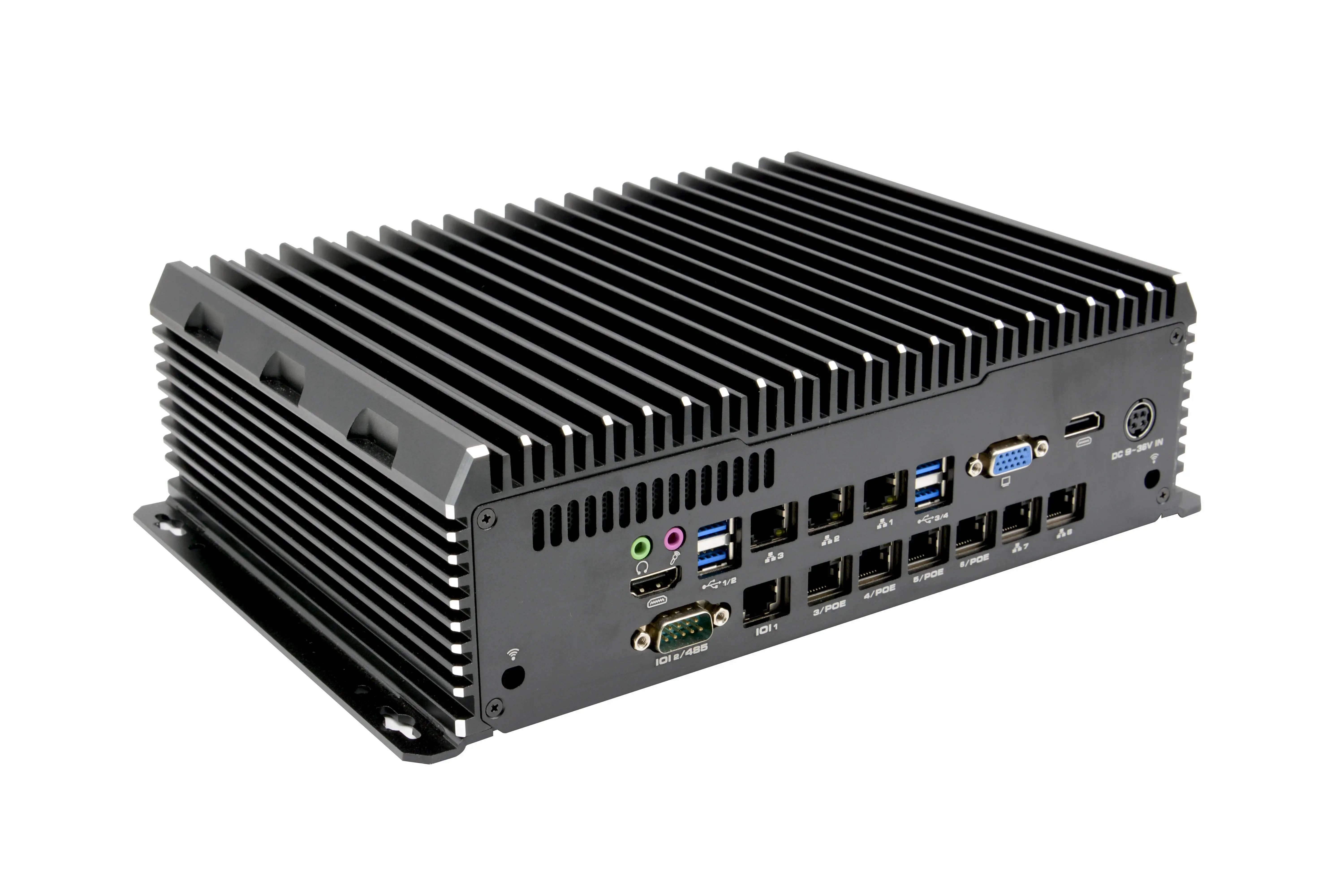 Mini PC Fanless Computador Robusto, Intel PC Industrial, Core i7, 9700T, 4.3GHz, i5-9500T, 3.7G, 9 x LAN, 4 x POE, 11 x USB, GPIO, HDMI, PS2, Visão