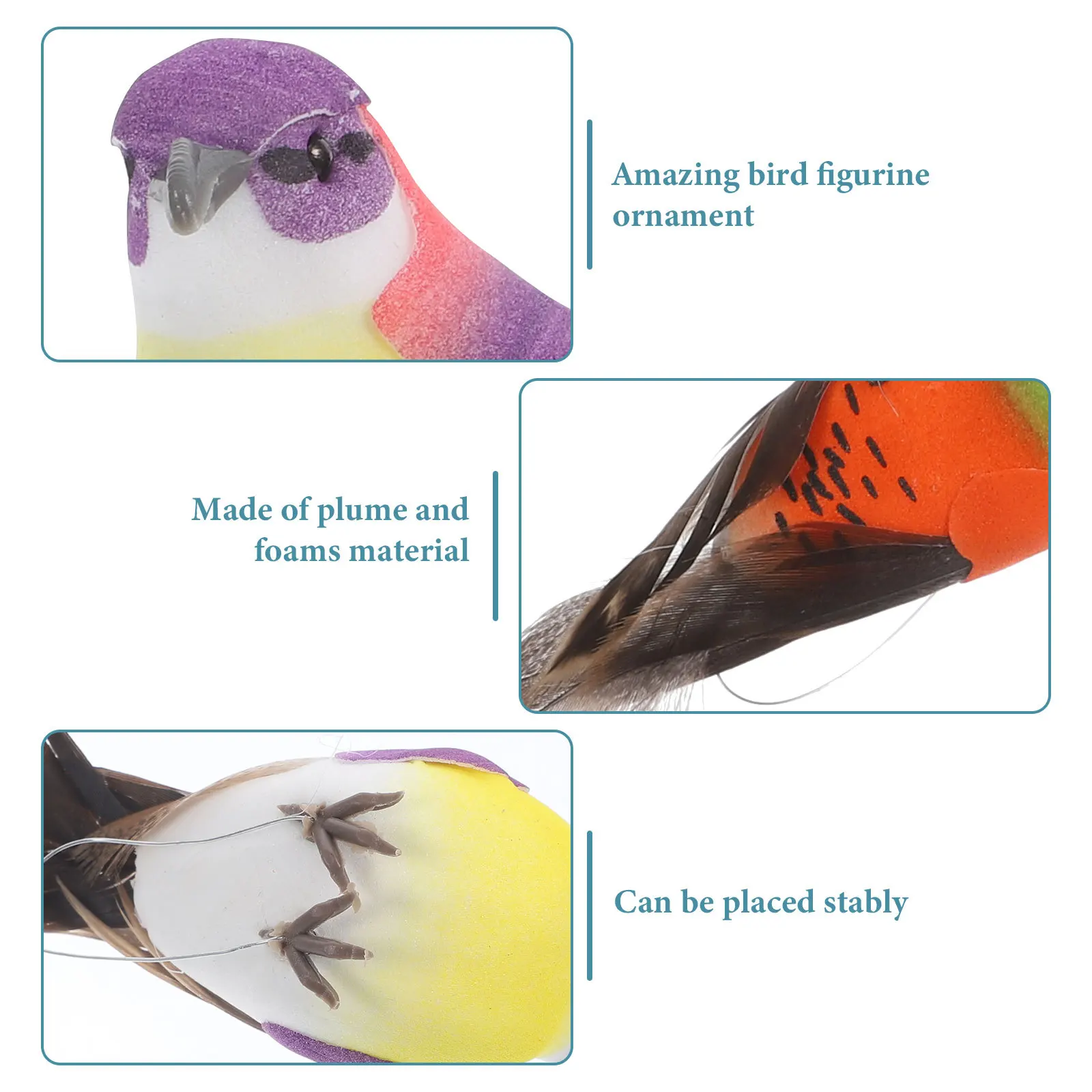 

6Pcs Colorful Bird Decor Artificial Birds for Garden Decoration Yard Balcony Micro Landscape Lifelike Simulation Foams Plume