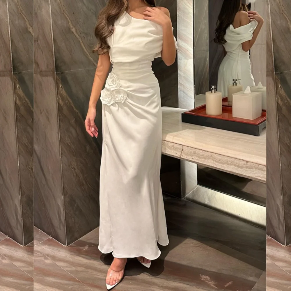 

Customized Jersey Flower Ruched Birthday A-line One-shoulder Bespoke Occasion Gown Midi Dresses