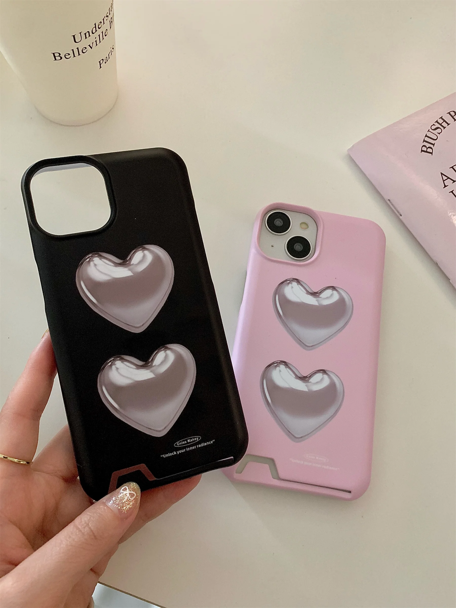 Ins Korean Simple Luxury Cute 3D Love Heart lnsert card Case for iPhone  12 13 14 15 Pro Max Back Cover Stylish Girl Soft