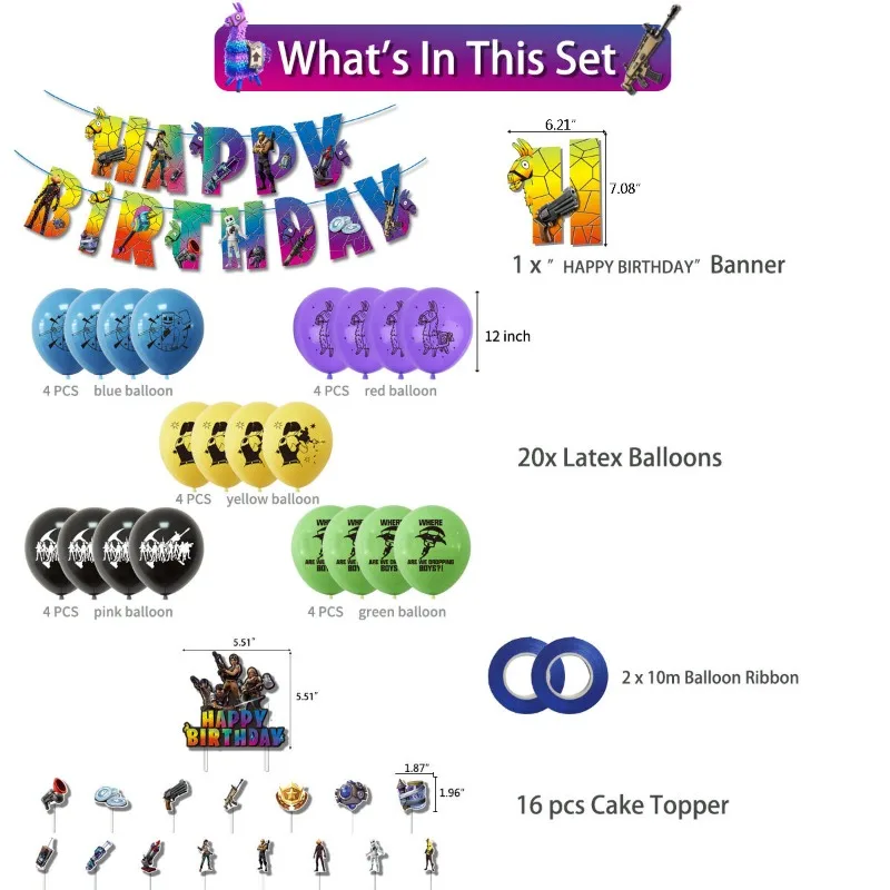 

Fortnite Alpaca Themed Birthday Party Decoration Set for Kids Includes Balloons Cake Topper Flag Banner Backdrop Ideal for Baby