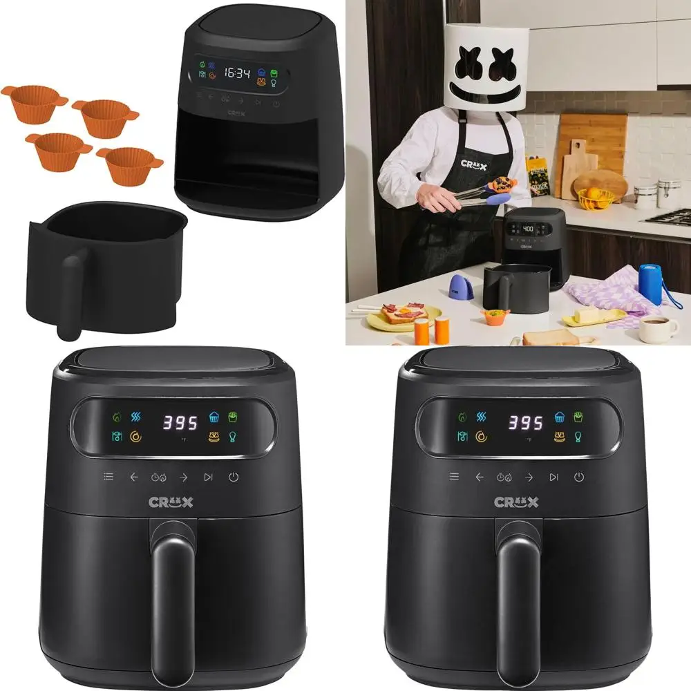 

Цифровая аэрофритюрница 3.0 с технологией TurboCrisp, сенсорным управлением, автоматическим отключением, силиконовыми формами, черная