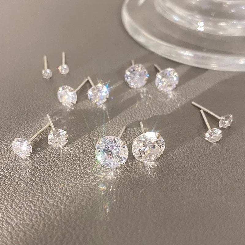

925 Sterling Silver Jewelry Women Fashion Cute Tiny Clear Crystal CZ Stud Earrings Gift for Girls Lady