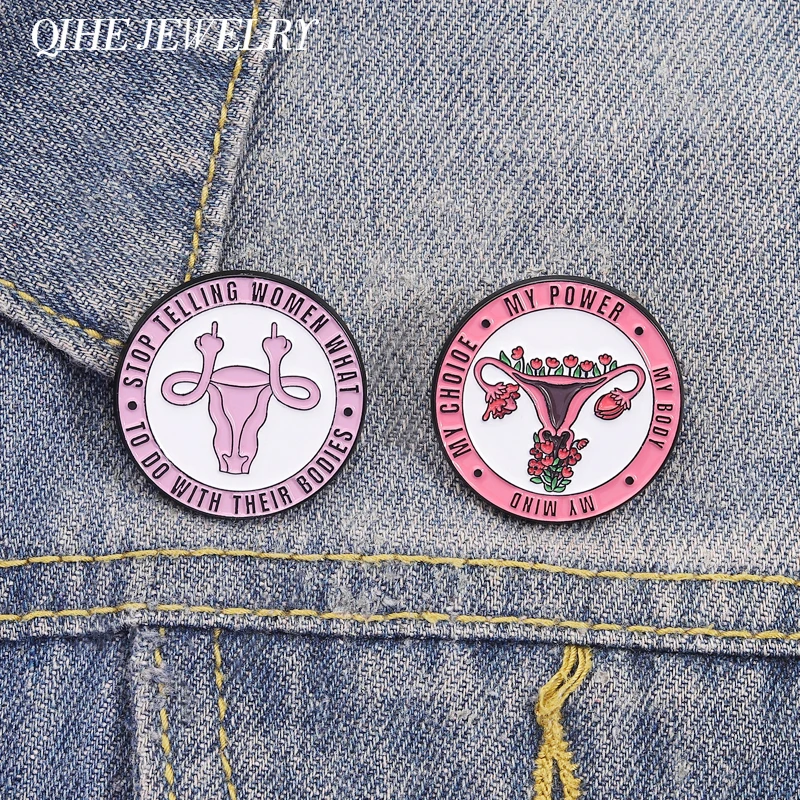 Women's Body Autonomy Uterus Flower Brooch Enamel Pin My Body My Choice & Stop Telling Women Brooch Lapel Bag Badge Jewelry Gift