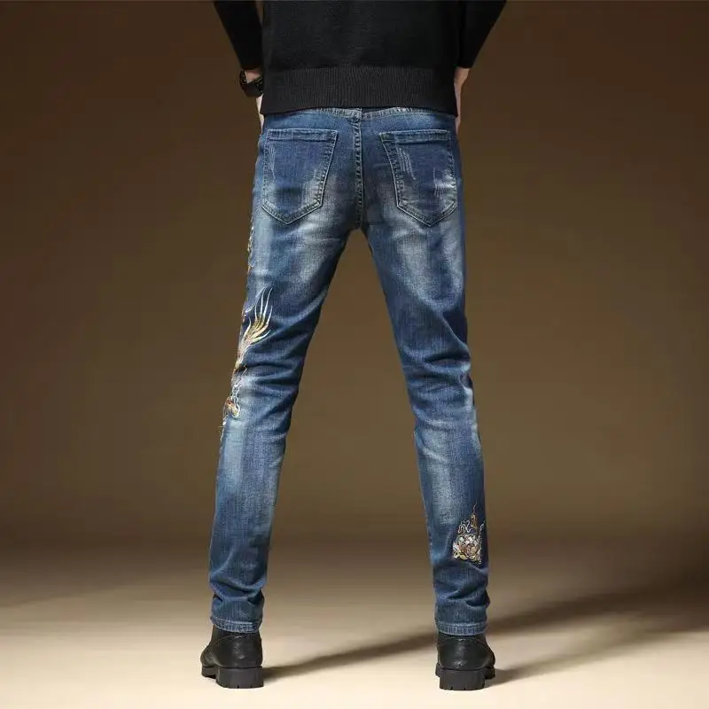 2025 men's casual High Quality Trousers men printing pattern slim fit jeans men Fashion Classic Denim Skinny Jeans Male