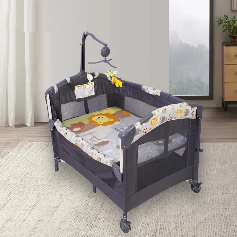 سرير أطفال قابل للتحويل 5 في 1 - نوم مشترك بارتفاع قابل للتعديل مع ناموسية، تصميم محمول قابل للطي #2