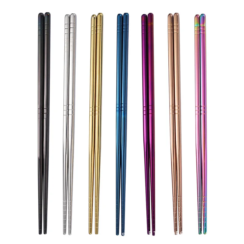 1 Pair 304 Stainless Steel Chinese Chopsticks Portable Non-slip Metal Chopsticks Food Sticks for Sushi Sticks Kitchen Tableware