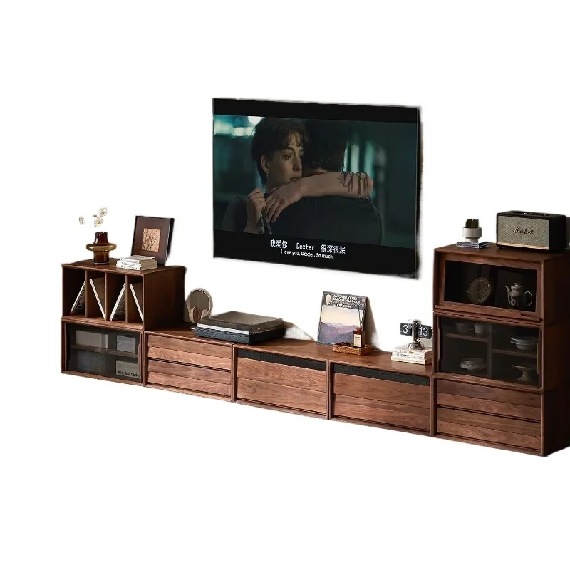 TV cabinet, free combination cabinet, North American black walnut solid wood floor-to-ceiling bookcase, medieval, storage
