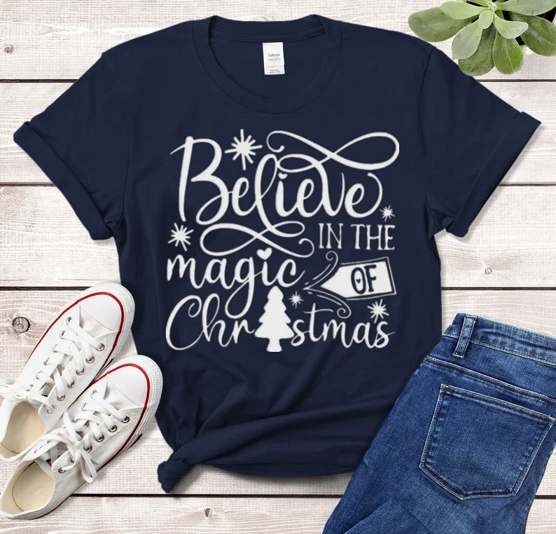 Believe In The Magic Of Christmas Unisex T-shirt Short Sleeve Top Tees O Neck 100% Cotton Streetwear harajuku y2k Drop Shipping