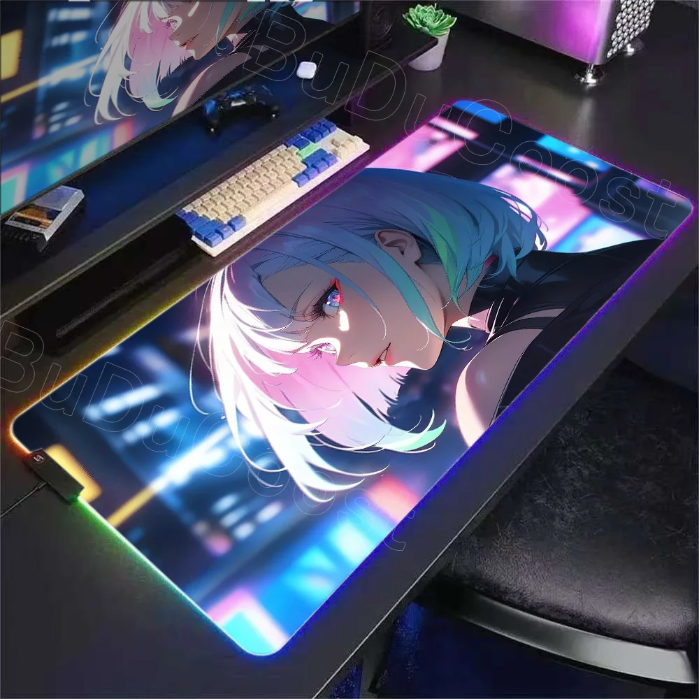 HD أنيمي فتاة ماوس الوسادة RGB حصيرة مكتبية C_cyberpunk أنيمي E_edgerunners ماوس الكمبيوتر المحمول الكمبيوتر الألعاب اكسسوارات كبيرة الفئران حصيرة