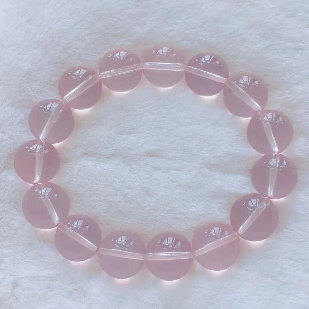 14mm Natural Pink Rose Quartz Bracelet Jewelry For Woman Lady Men Beauty Gift Healing Crystal Star Light Beads Strands AAAAA