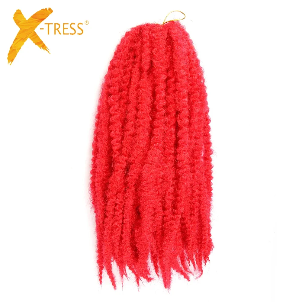 X-TRESS סינטטי מארלי סרוגה צמות שיער טבעי רך אדום ורוד צבע 18 אינץ האפרו קינקי קולעת שיער לנשים