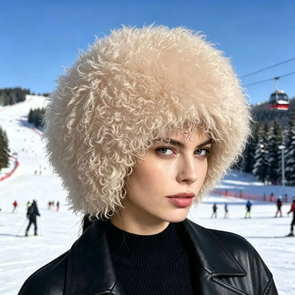Retro Polyester Faux Fur Winter Hat Soft and Warm Thick Bucket Hat Warm Curly Texture Fluffy Winter Cap For Women