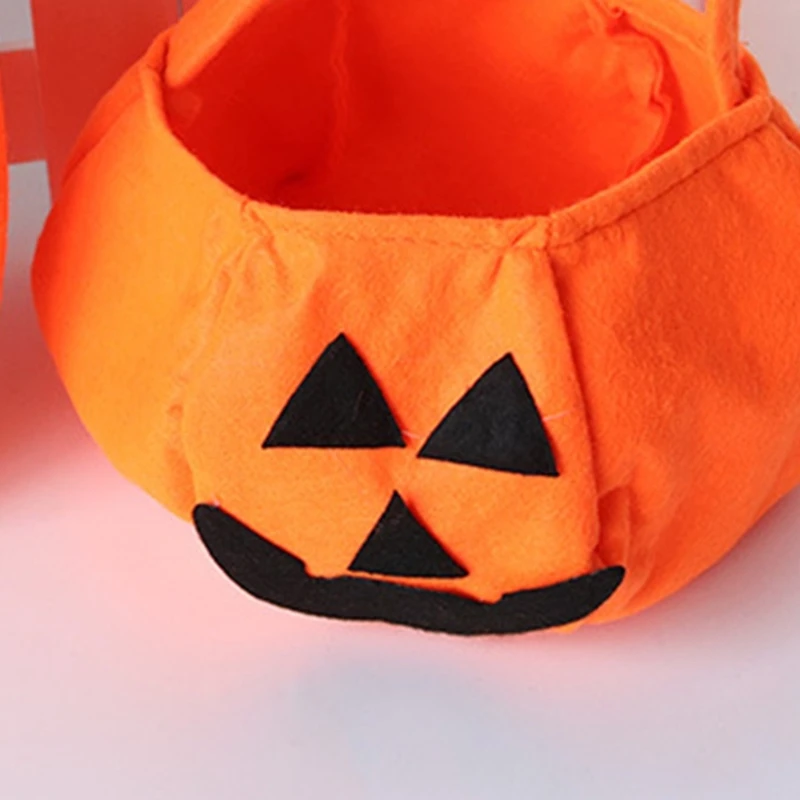 E74B Cute Halloween Pumpkin Bag Trick Or Treat Kids Candy Bag Holiday Gift Pumpkin Tote Handbag for Boy Girl Party Supplies