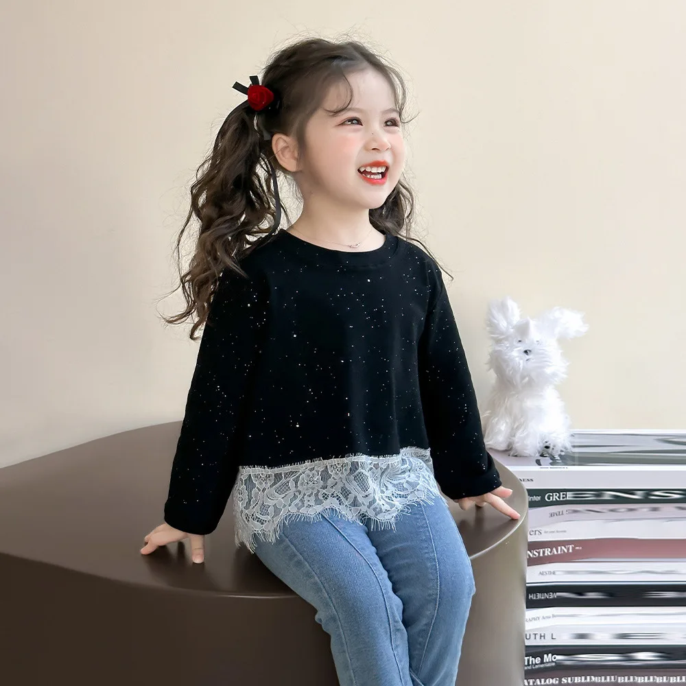 Neue Herbst Mädchen Bodenbildung Shirt 1-7T Spitze Patchwork Nette Punkte Langarm T-shirts kinder Basis Tops koreanischen Stil Kleidung – Detail 3