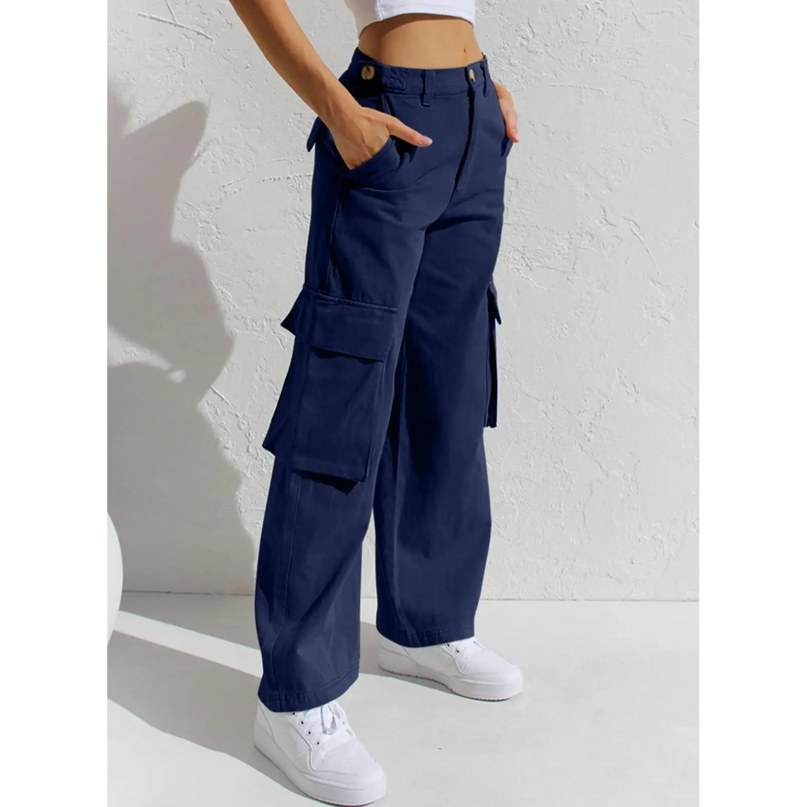 

Women's Workwear Denim Jeans Multiple kets Low Waist Wide Leg Pants Resistant to Wear Spring Season Faion Ladies Jeans