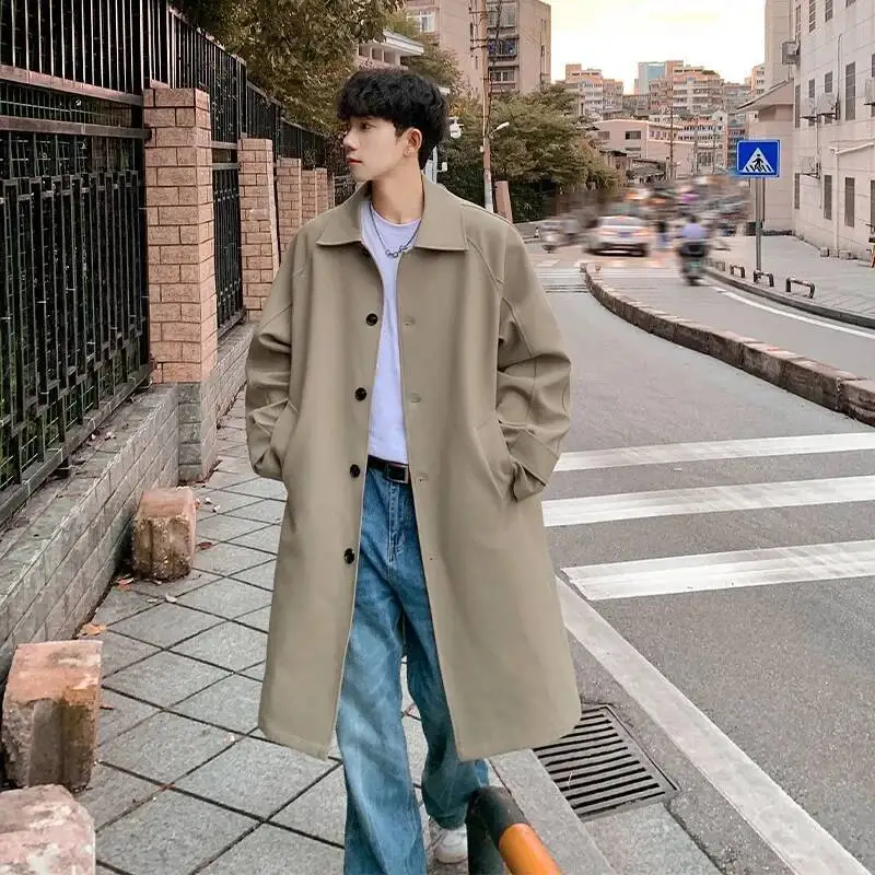 

British Style Men's Long Coat Jacket Loose Fit Casual Collar Autumn Winter Fashionable Commuting Outerwear