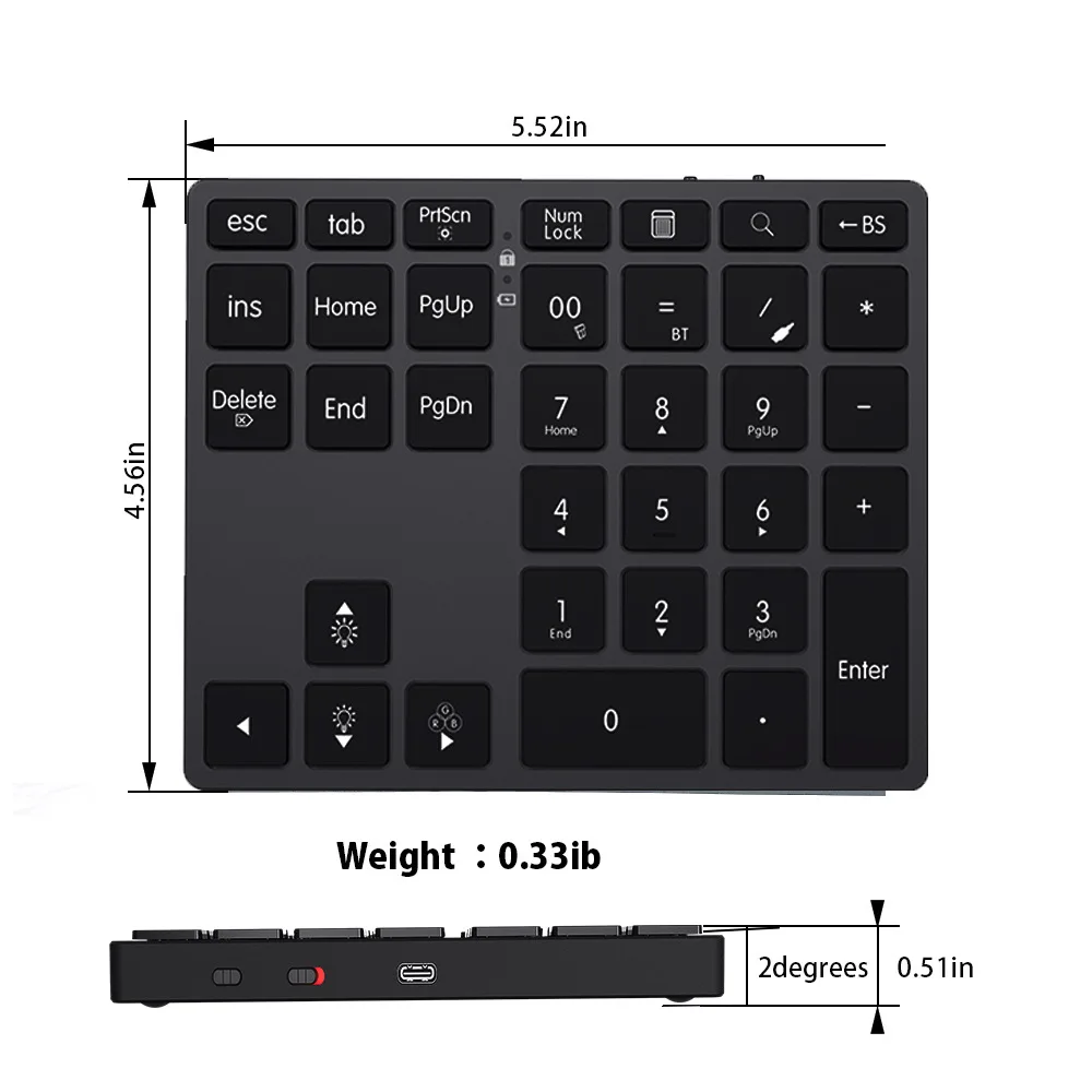 Backlight Bluetooth numeric keypad wireless rechargeable metal notebook tablet external keyboard financial accounting secret