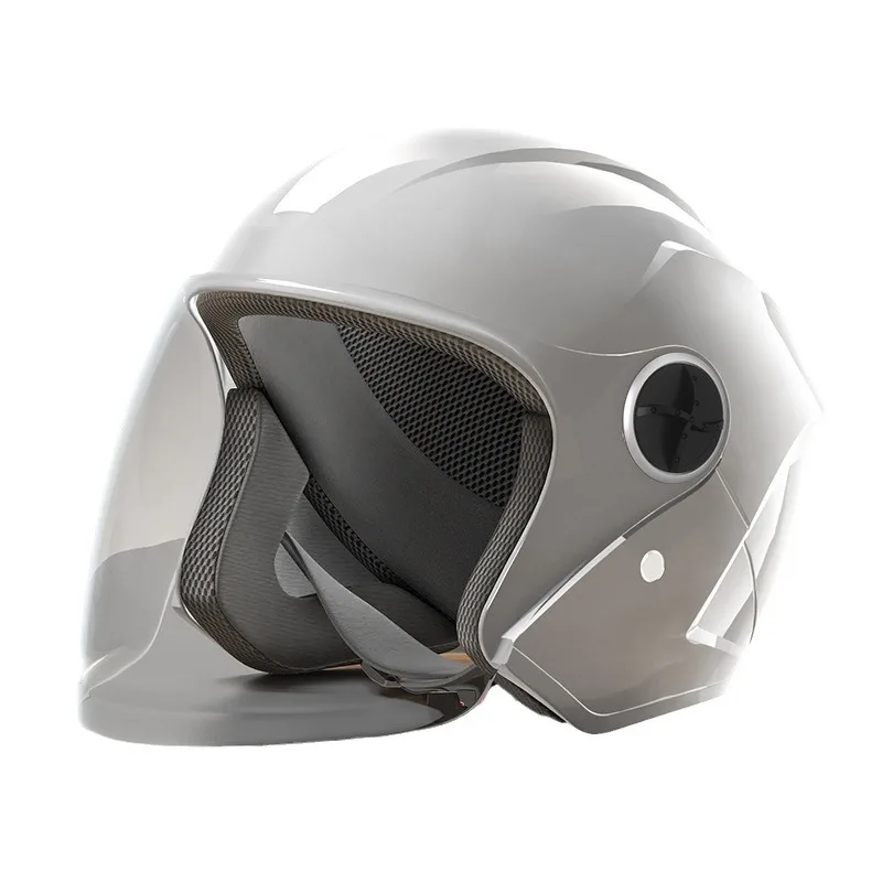 Casco da moto elettrico da equitazione all\'aperto casco da tre quarti specchio trasparente casco universale per tutte le stagioni da uomo e da donna