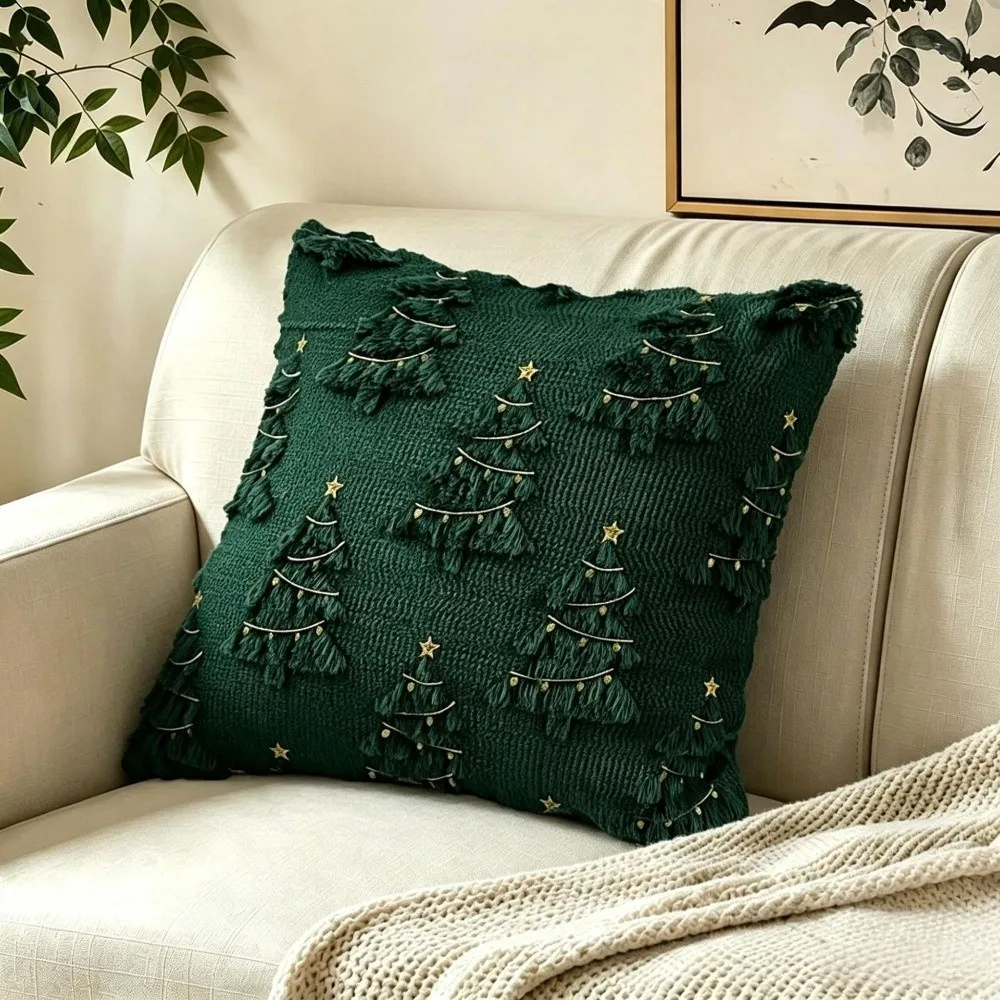Xmas Tree Christmas Pillow Cover Soft Decorative Cushion Cover 45x45 Throw Pillow Cover Christmas Day