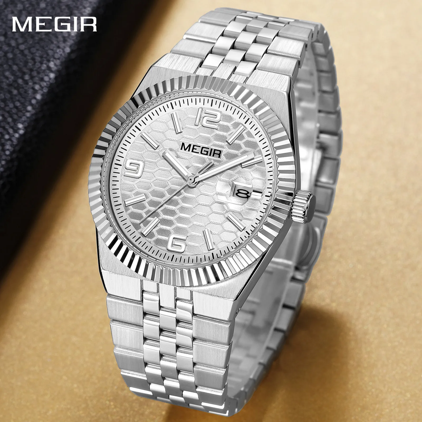 

MEGIR Fashion Design Quartz Watch for Men 40MM Dial Stainless Steel Waterproof Luminous Casual Business Wristwatch Date Clock