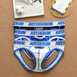 Aussiebum men's briefs hollowed out before and after breathable underwear solid color small mesh sexy low waist youth underpants