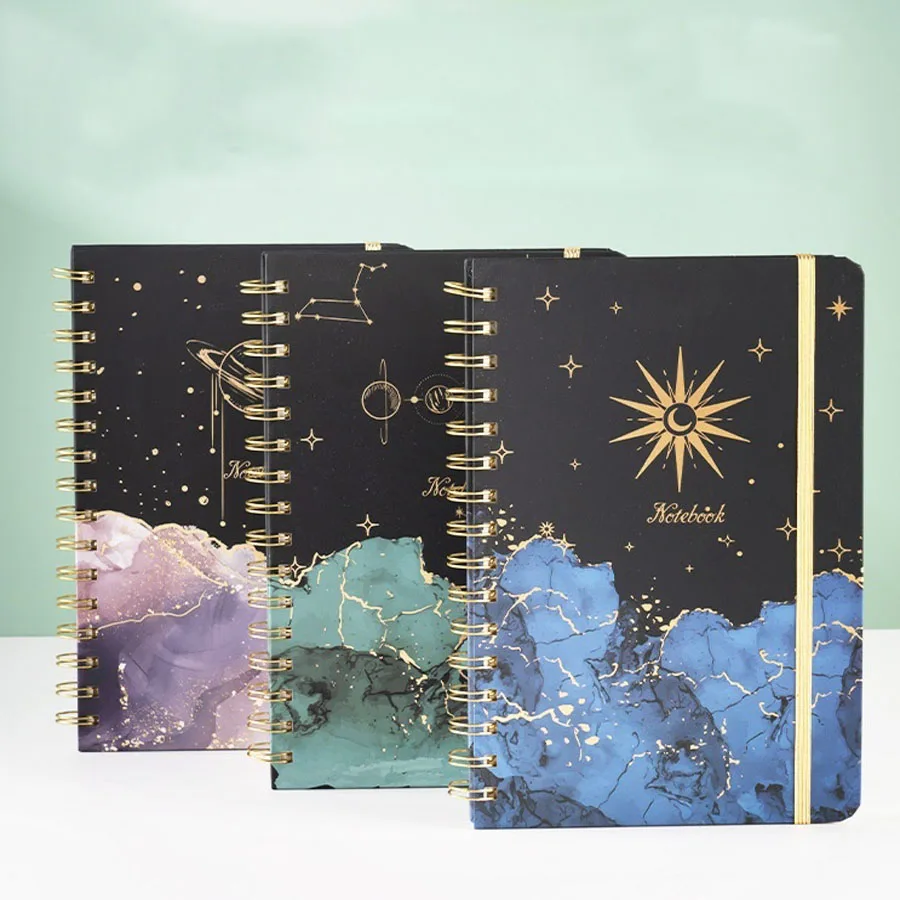 160 sheets Planner Starry Sky Notebook Journals A5 Diary Coil Strap Notebook Line Loose Leaf Book Office School Stationery for G