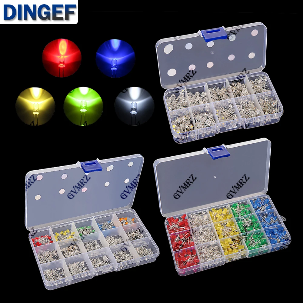 3MM 5MM Light Emitting Diodes Electronics Kit F3 F5 LED Diode Assorted Kit White Green Red Blue Yellow Orange Luminous LED