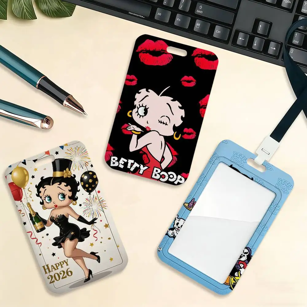Cartoon B-Betty B-Boop Card Holder Cardcase Bus Subway Work Permit Student Lanyard Neck Straps Badge Holder Door Card