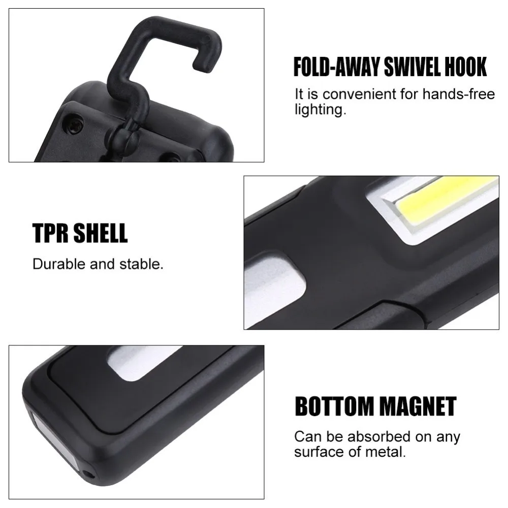 Two Lighting Modes COB Working Lamp Rechargeable Waterproof Magnetic Flashlight Magnet Hook Portable Work Light Outdoor Lighting