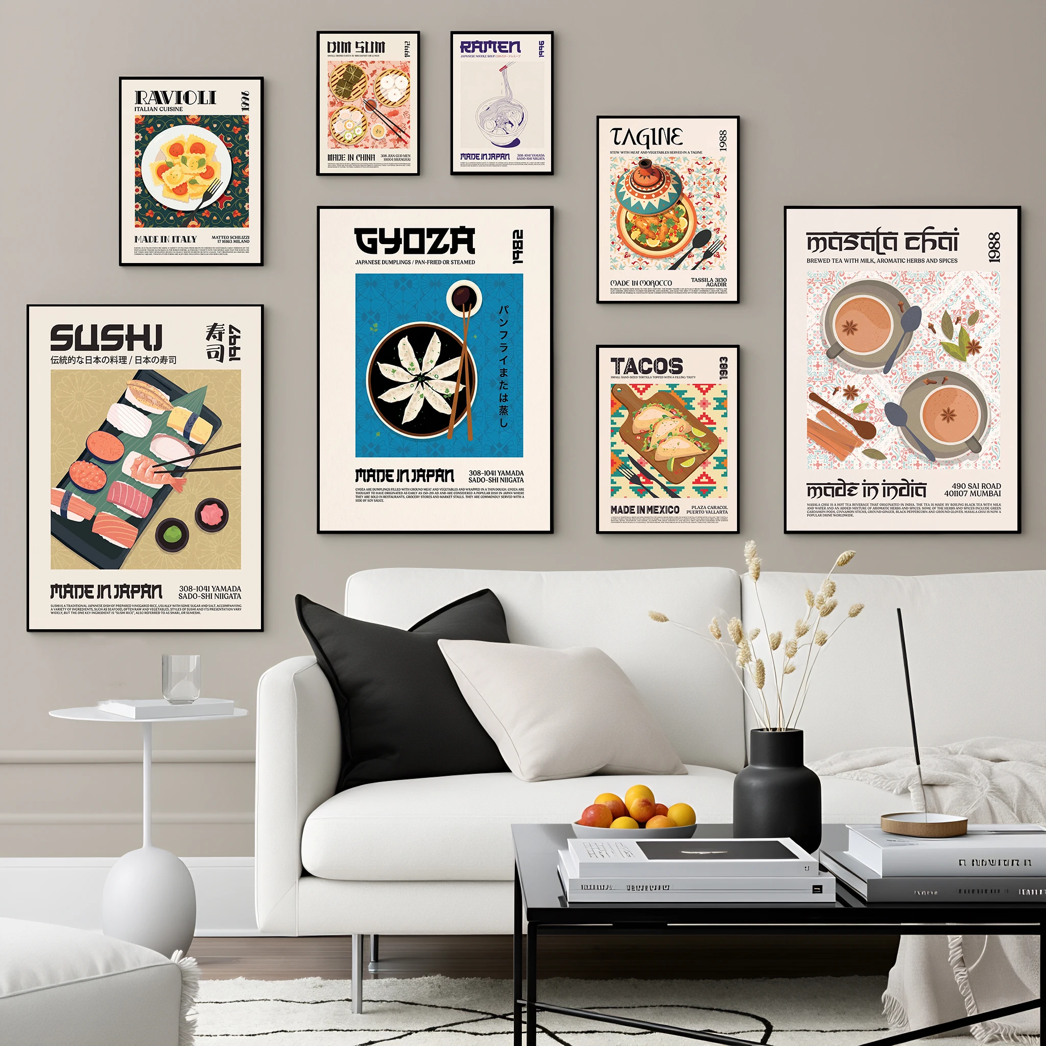 Retro World Exotic Cuisine Posters Canvas Art Featuring Asian Global Specialties Perfect Wall Decor Kitchen Restaurants and Café
