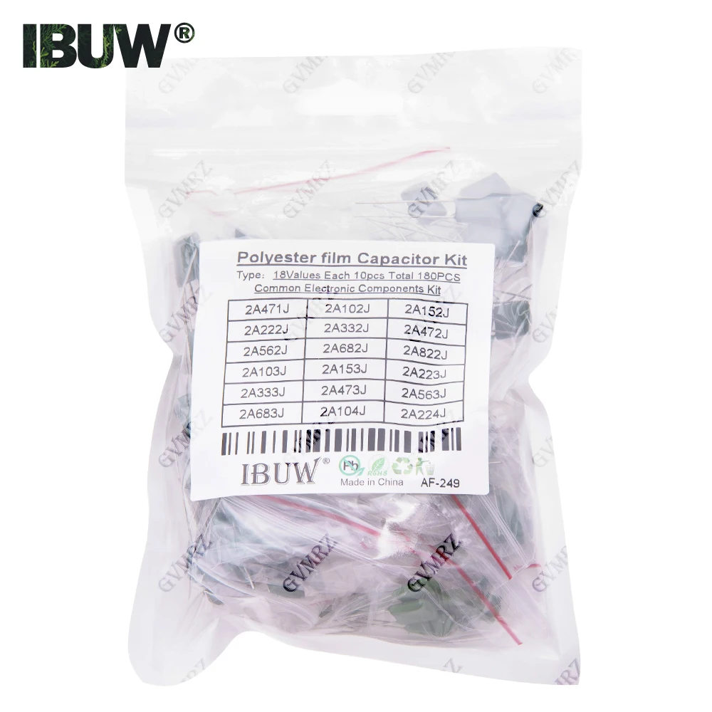 50PCS Polyester Film Capacitor Assorted Values J Tolerance for Electronics DIY